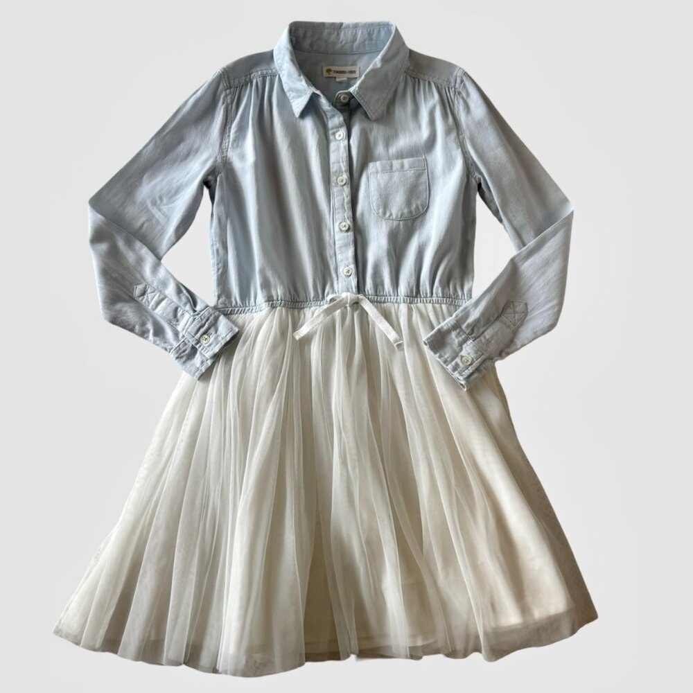 Girls Chambray & Tulle Dress, Size 7